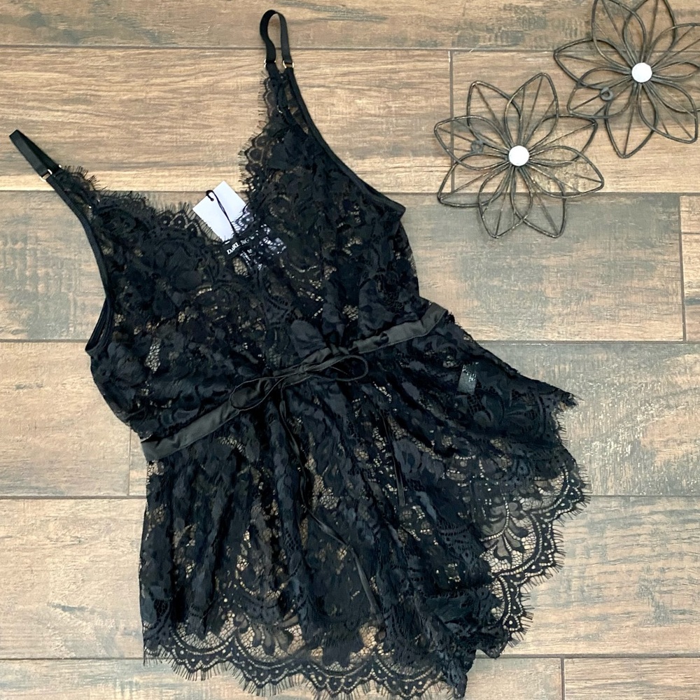 Black Sheer Lace NWT Short Romper Lingerie Sz M